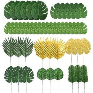 78Pieces 9Kinds Artificial Tropical Leaf Jungle Leaves Golden Plant SafariLeaves